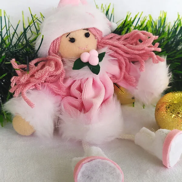 Boneca Natalina Rosa - Enfeite Artesanal